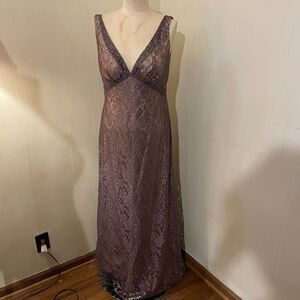 Vintage 90s y2k NIKI LIVAS Empire Prom DRESS Old Gold Lace Beading Whimsigoth 16